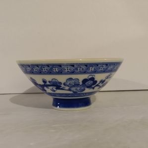 Japanese Porcelain Rice Bowl Vintage Blue & White , Floral. Set of 3
